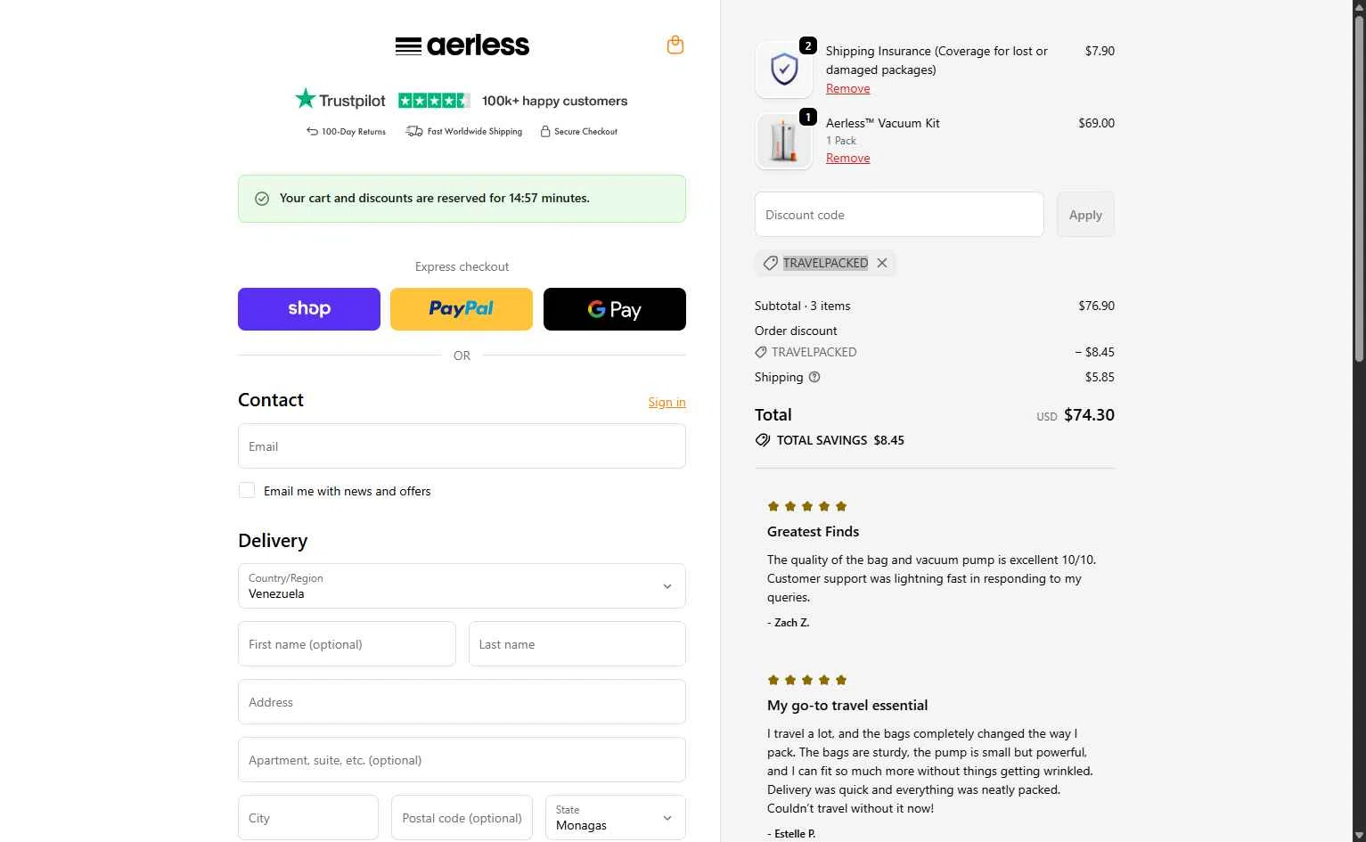 Aerless checkout page showing Aerless promo code box | Screenshot taken by SimplyCodes community member on Dec 20, 2025