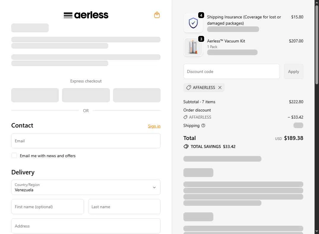 Aerless checkout page showing Aerless promo code box | Screenshot taken by SimplyCodes community member on Dec 20, 2025