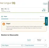 Aer Lingus coupon verification screenshot