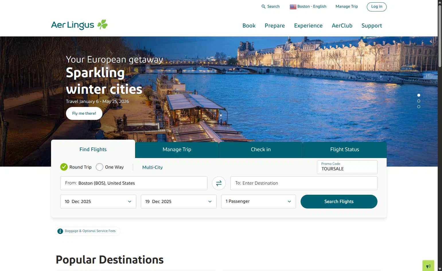 Aer Lingus checkout page showing Aer Lingus promo code box | Screenshot taken by SimplyCodes community member on Dec 6, 2025