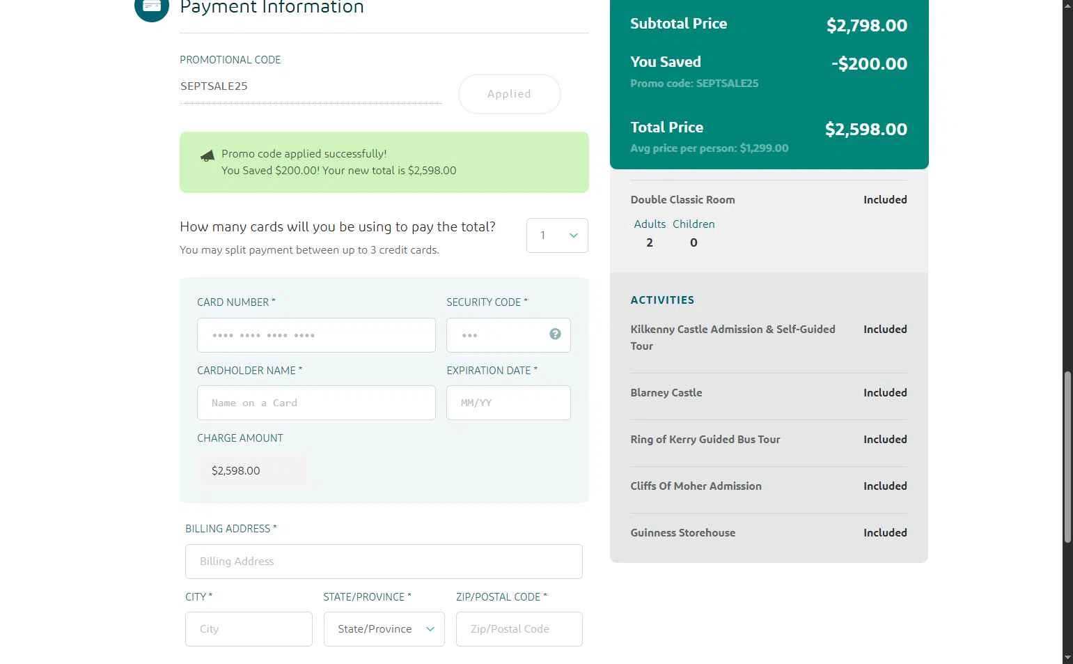 Aer Lingus checkout page showing Aer Lingus promo code box | Screenshot taken by SimplyCodes community member on Sep 18, 2025