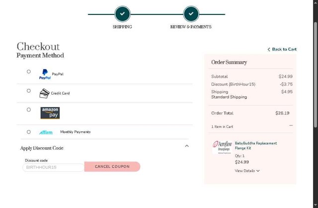 Aeroflow Breastpumps checkout page showing Aeroflow Breastpumps discount code box | Screenshot taken by SimplyCodes community member on Sep 5, 2025