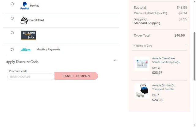 Aeroflow Breastpumps checkout page showing Aeroflow Breastpumps discount code box | Screenshot taken by SimplyCodes community member on Jul 29, 2025
