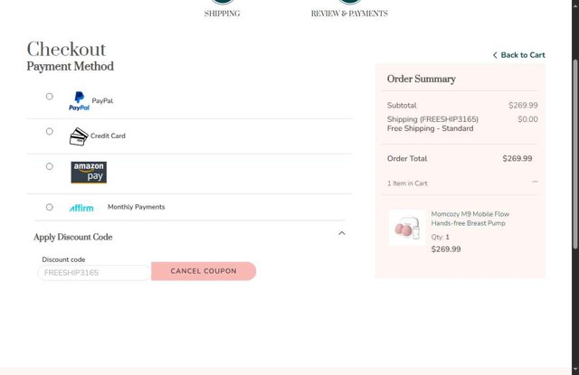 Aeroflow Breastpumps checkout page showing Aeroflow Breastpumps discount code box | Screenshot taken by SimplyCodes community member on Aug 16, 2025