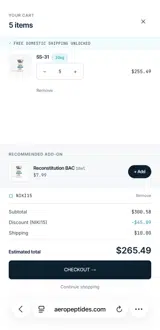 Aero Peptides coupon verification screenshot