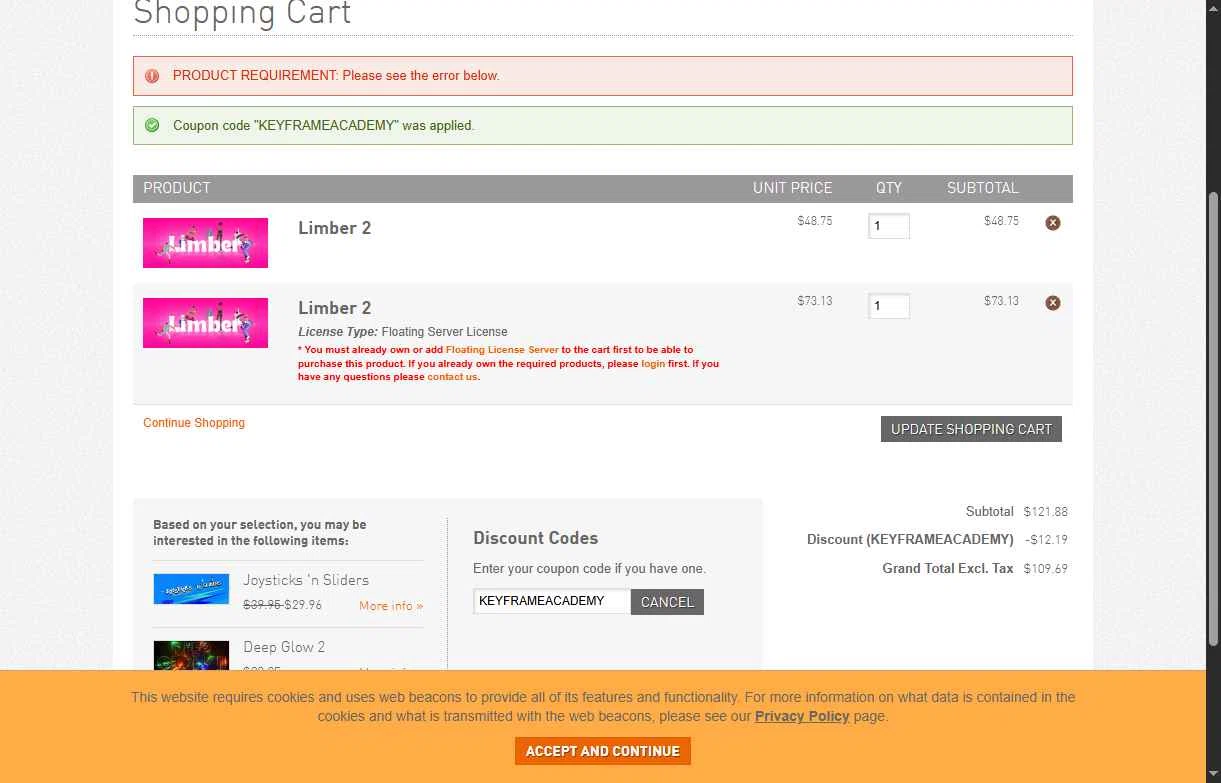 Aescripts checkout page showing Aescripts discount code box | Screenshot taken by SimplyCodes community member on Jun 16, 2025