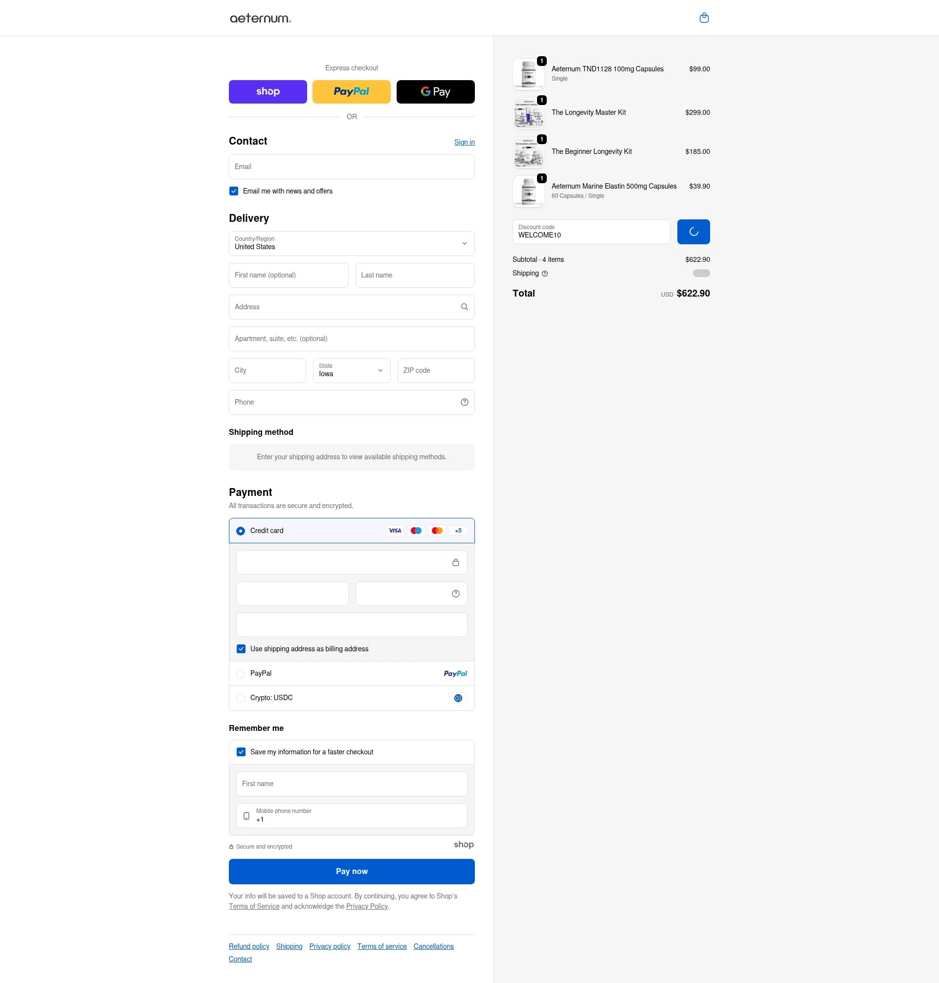 The Aeternum Company checkout page showing The Aeternum Company promo code box | Screenshot taken by SimplyCodes community member on Jan 4, 2026
