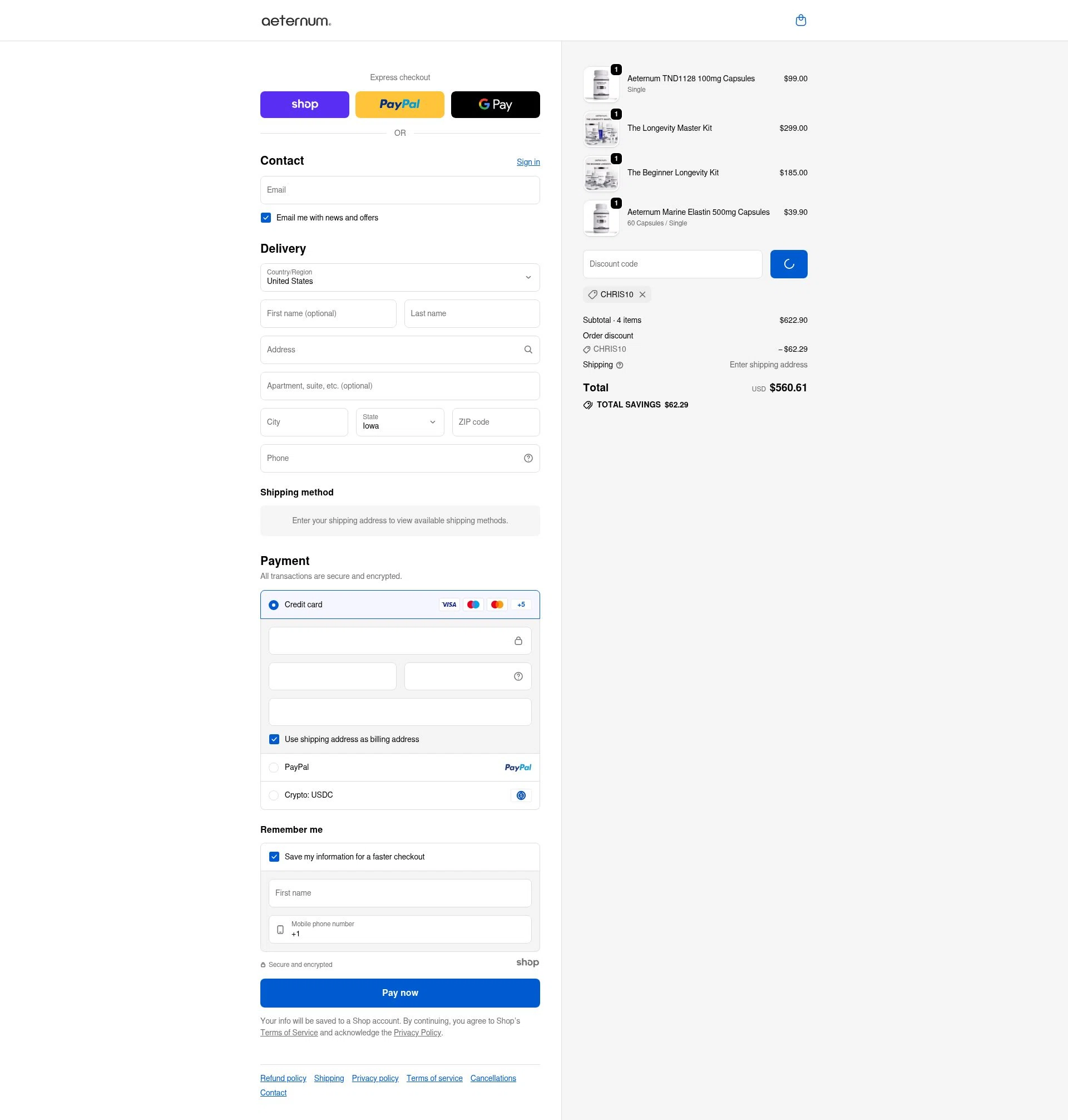 The Aeternum Company checkout page showing The Aeternum Company promo code box | Screenshot taken by SimplyCodes community member on Jan 4, 2026