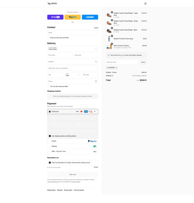 Aetrex checkout page showing Aetrex promo code box | Screenshot taken by SimplyCodes community member on Aug 2, 2025