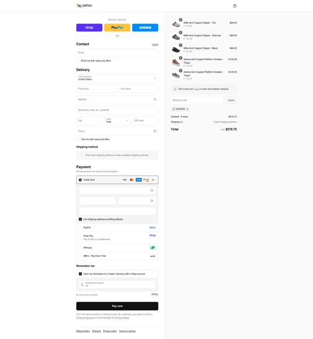 Aetrex checkout page showing Aetrex promo code box | Screenshot taken by SimplyCodes community member on Aug 29, 2025