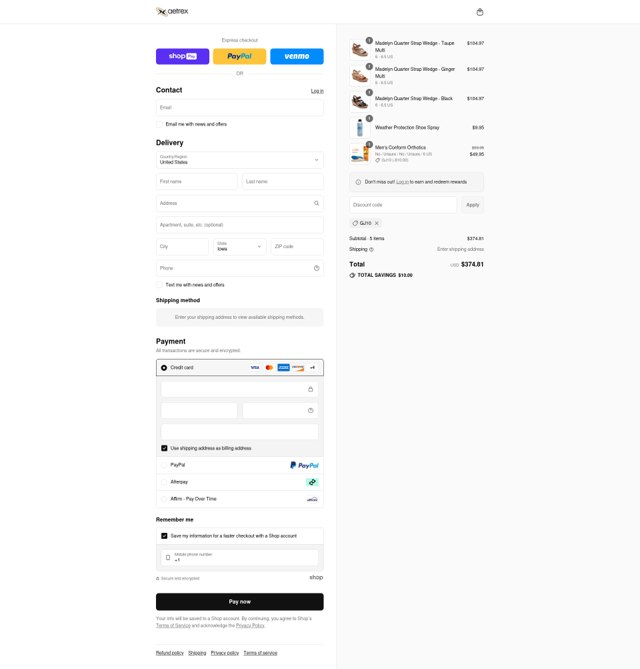 Aetrex checkout page showing Aetrex promo code box | Screenshot taken by SimplyCodes community member on Aug 1, 2025