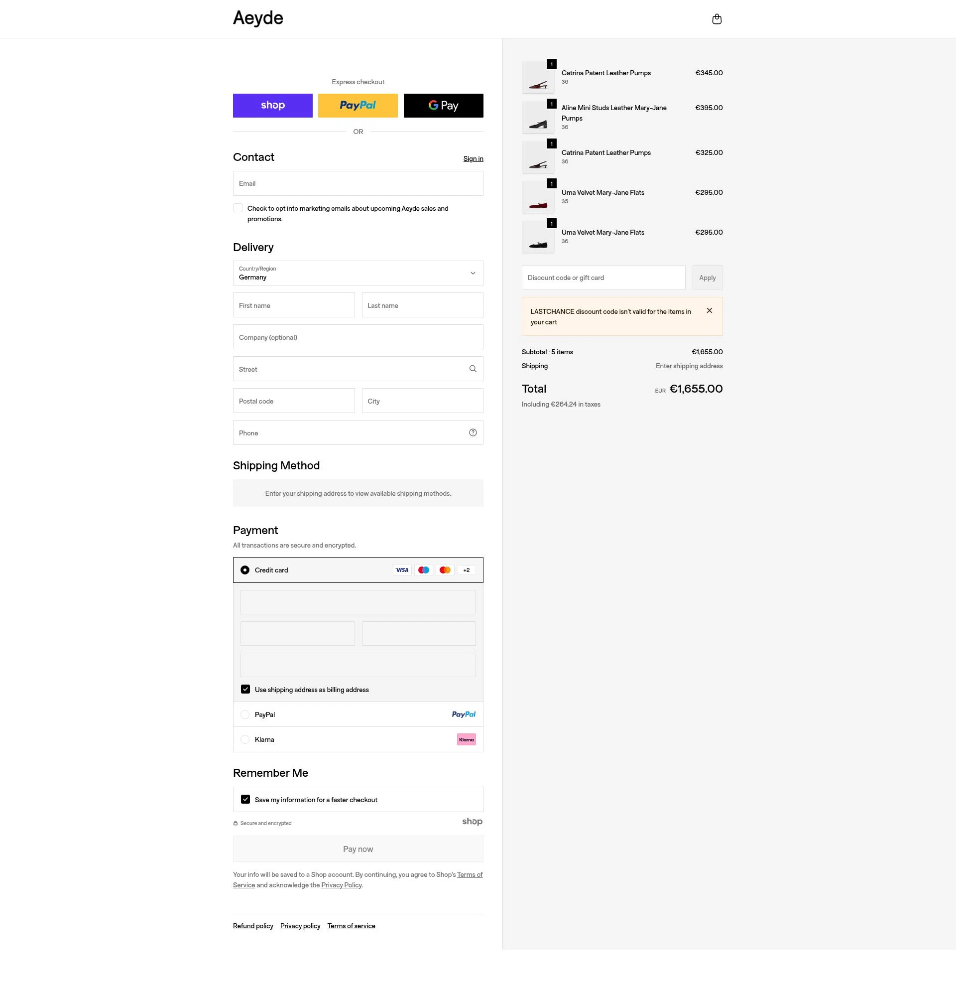 Aeyde checkout page showing Aeyde promo code box | Screenshot taken by SimplyCodes community member on Dec 23, 2025
