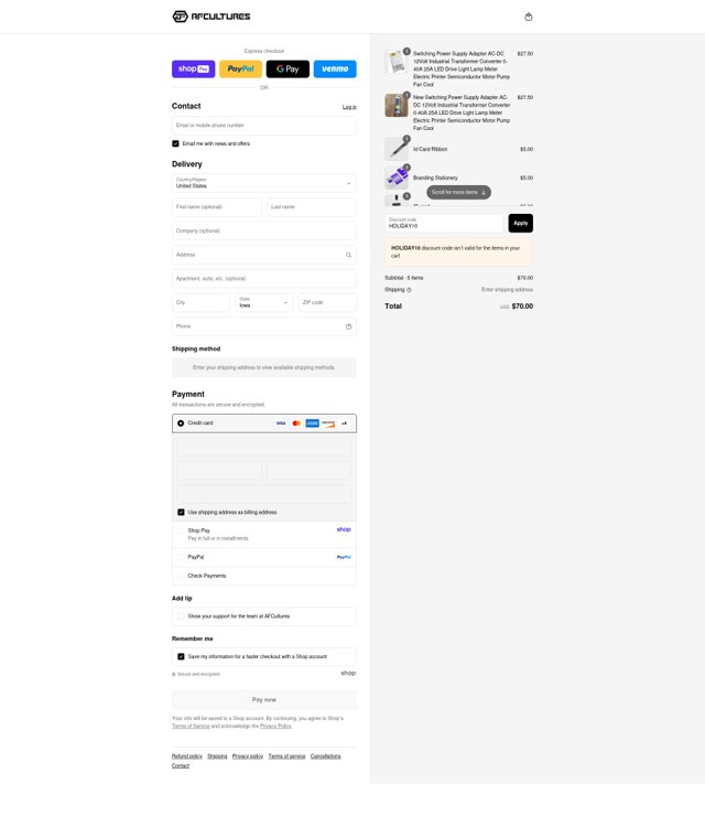 Afcultures checkout page showing Afcultures discount code box | Screenshot taken by SimplyCodes community member on Aug 21, 2025