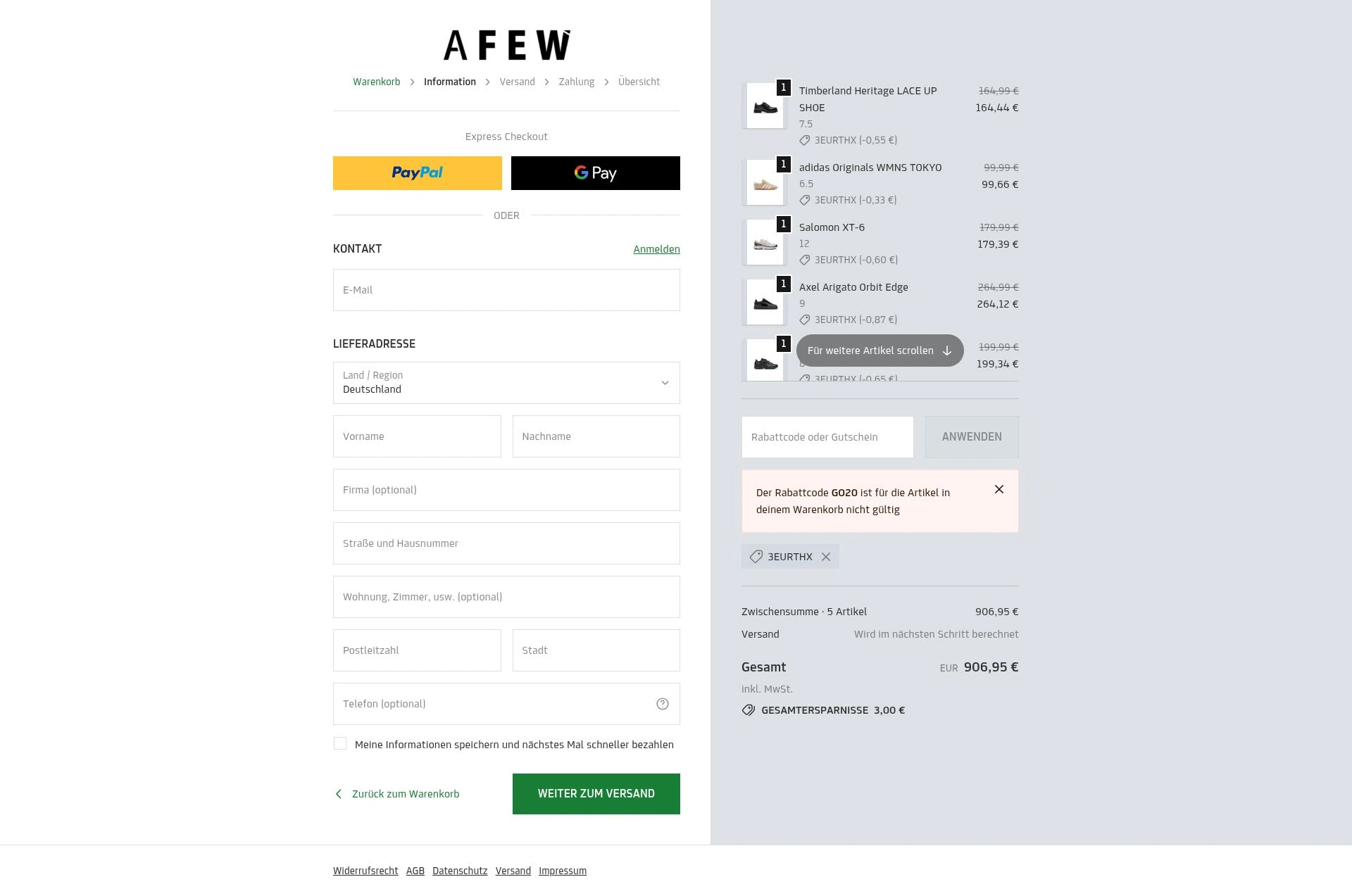 Afew Store checkout page showing Afew Store promo code box | Screenshot taken by SimplyCodes community member on Feb 17, 2026