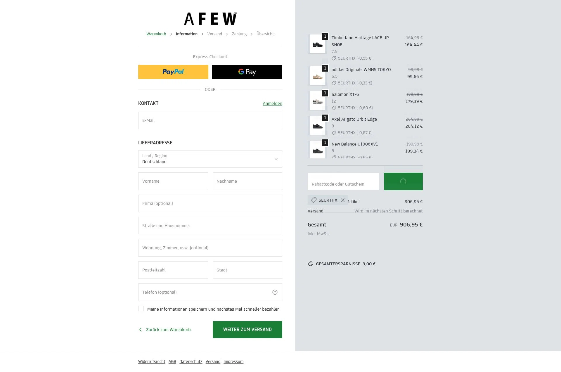 Afew Store checkout page showing Afew Store promo code box | Screenshot taken by SimplyCodes community member on Feb 17, 2026