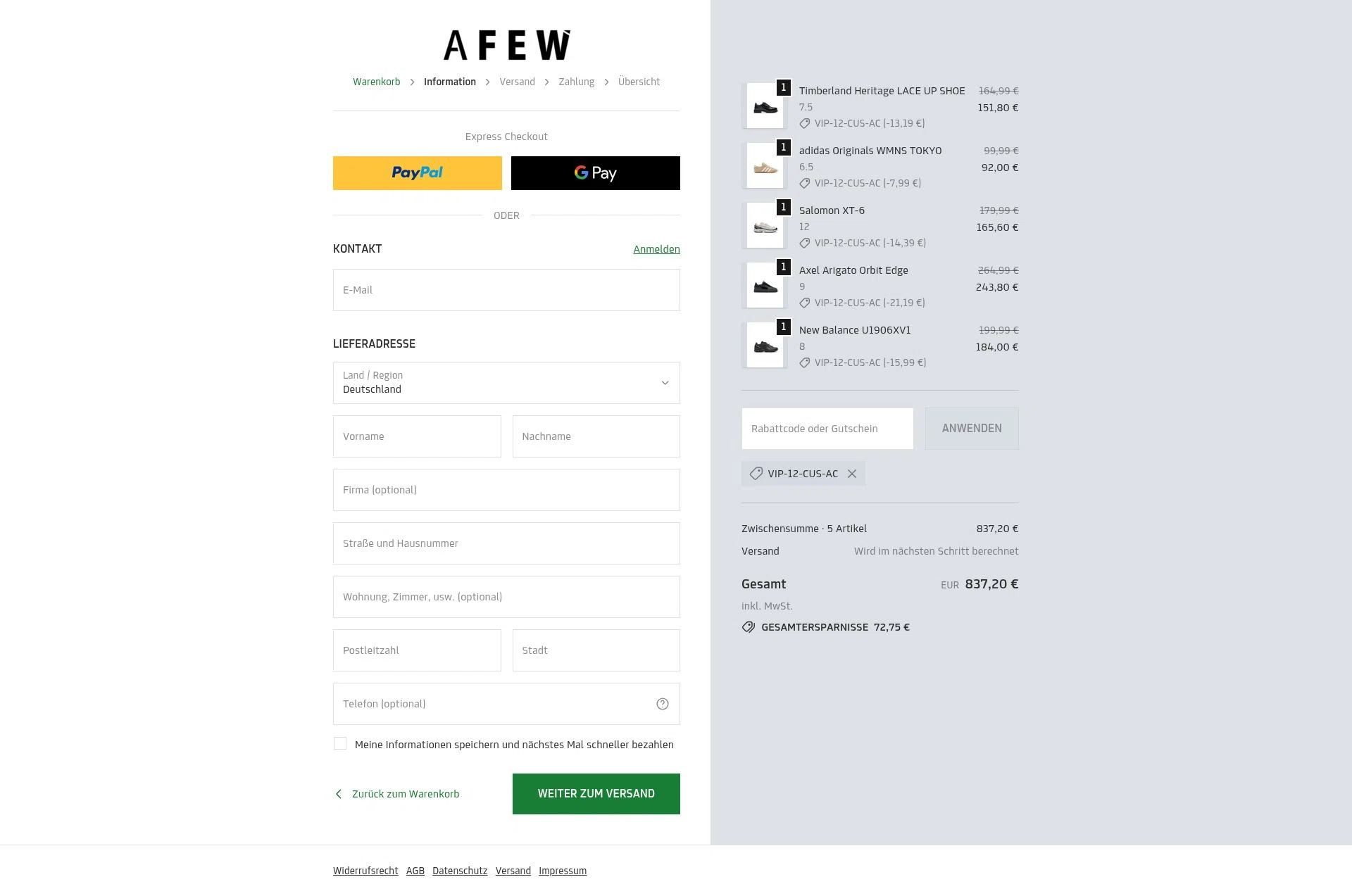 Afew Store checkout page showing Afew Store promo code box | Screenshot taken by SimplyCodes community member on Feb 17, 2026