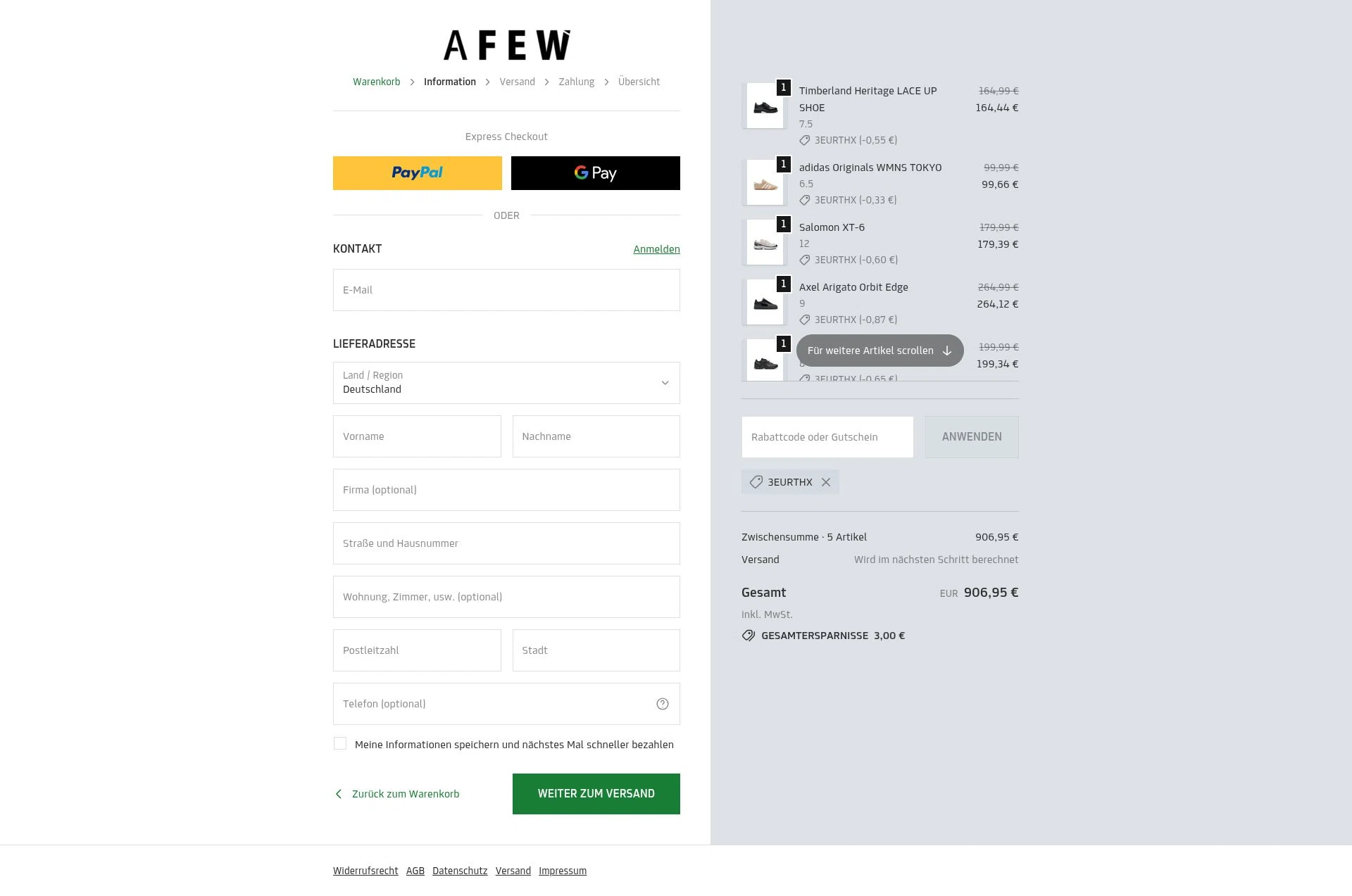 Afew Store checkout page showing Afew Store promo code box | Screenshot taken by SimplyCodes community member on Feb 17, 2026