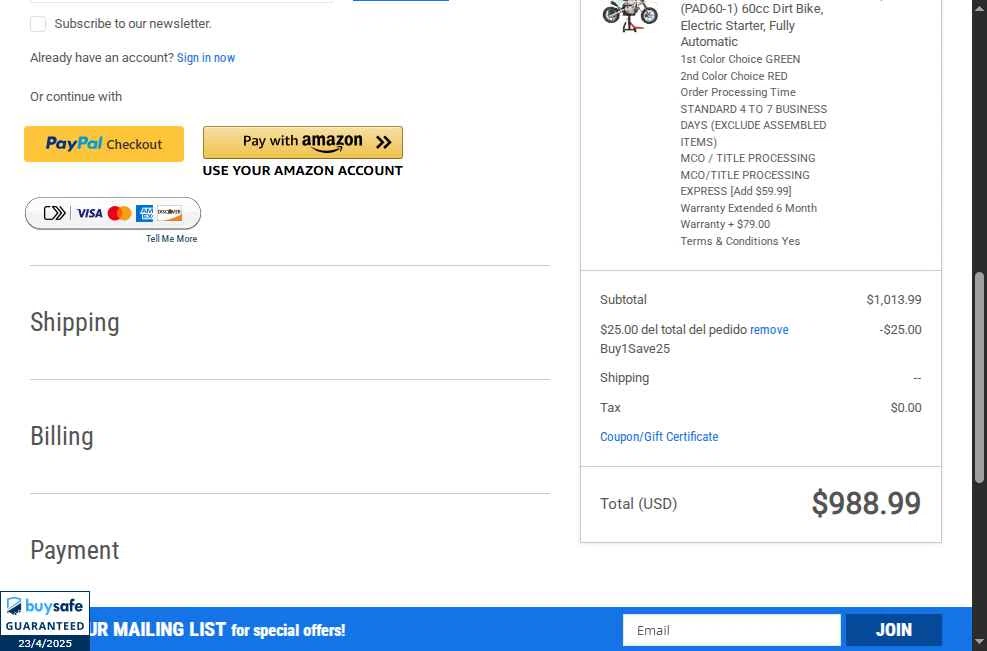 Affordable ATV checkout page showing Affordable ATV promo code box | Screenshot taken by SimplyCodes community member on Apr 23, 2025