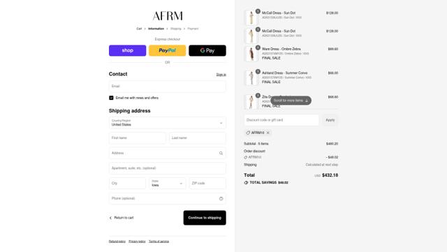 AFRM checkout page showing AFRM discount code box | Screenshot taken by SimplyCodes community member on Sep 8, 2025