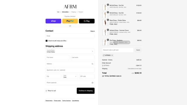 AFRM checkout page showing AFRM discount code box | Screenshot taken by SimplyCodes community member on Sep 12, 2025