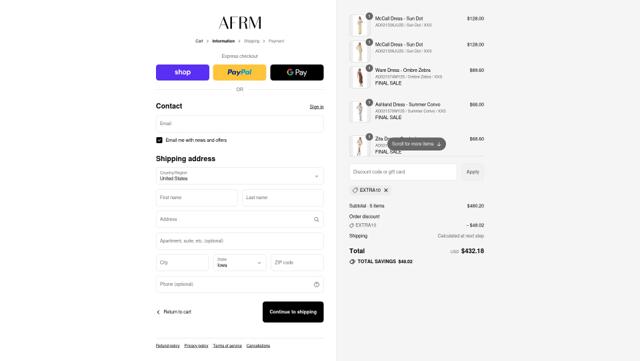 AFRM checkout page showing AFRM discount code box | Screenshot taken by SimplyCodes community member on Sep 12, 2025