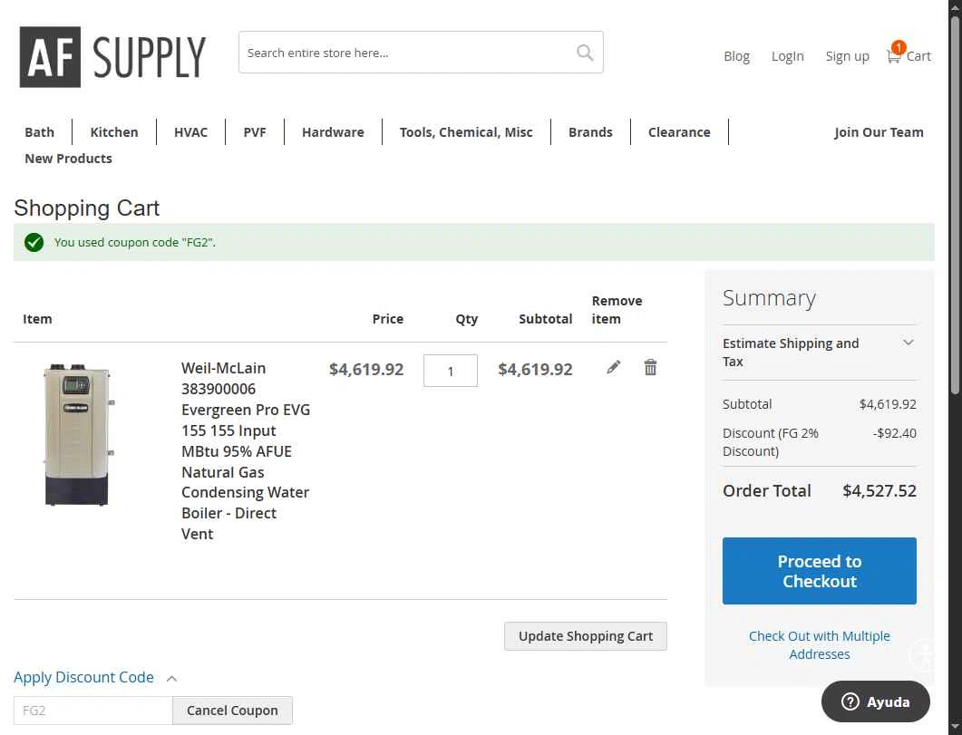 AF Supply checkout page showing AF Supply discount code box | Screenshot taken by SimplyCodes community member on Sep 16, 2025