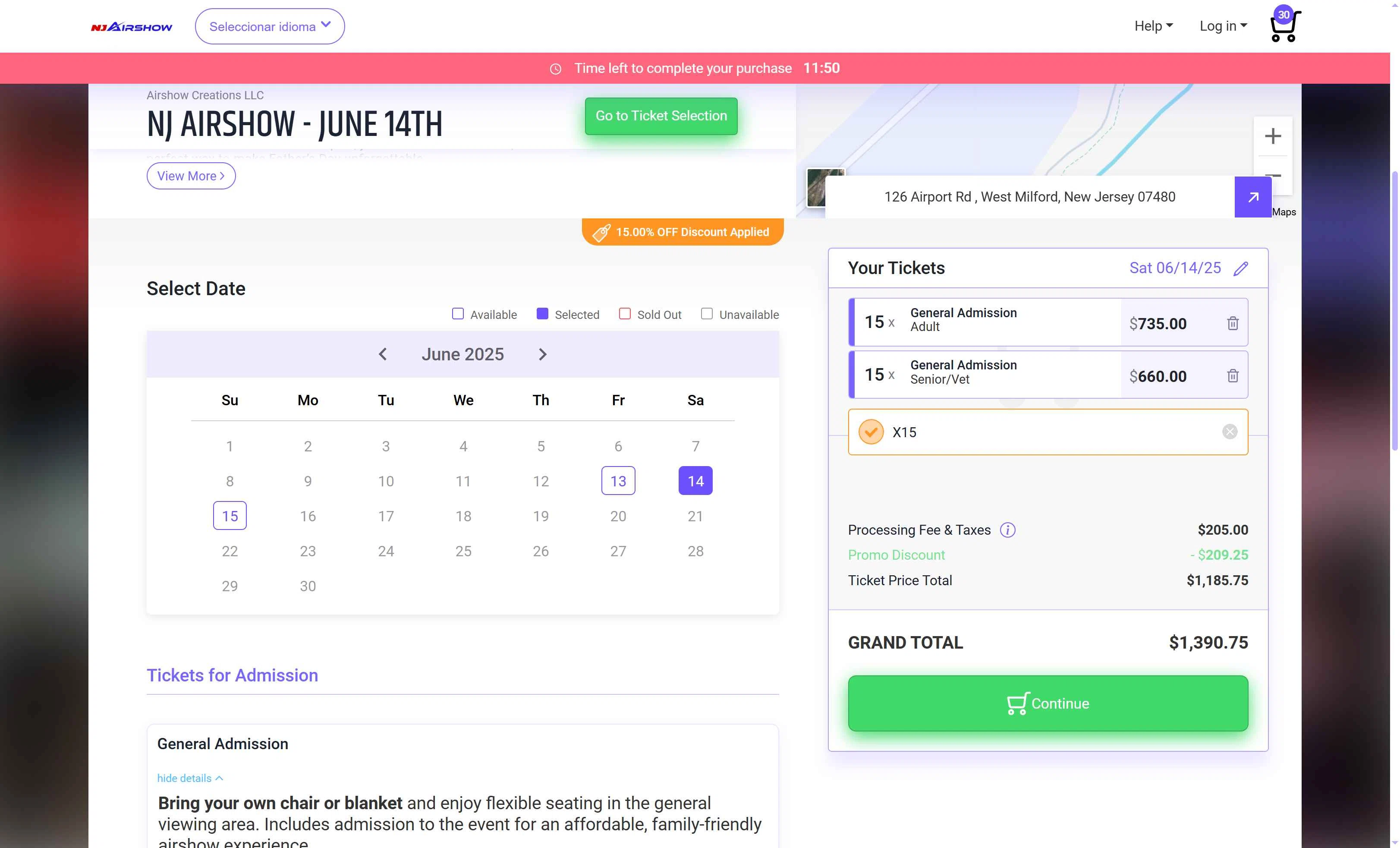 Afton Tickets checkout page showing Afton Tickets promo code box | Screenshot taken by SimplyCodes community member on Jun 3, 2025