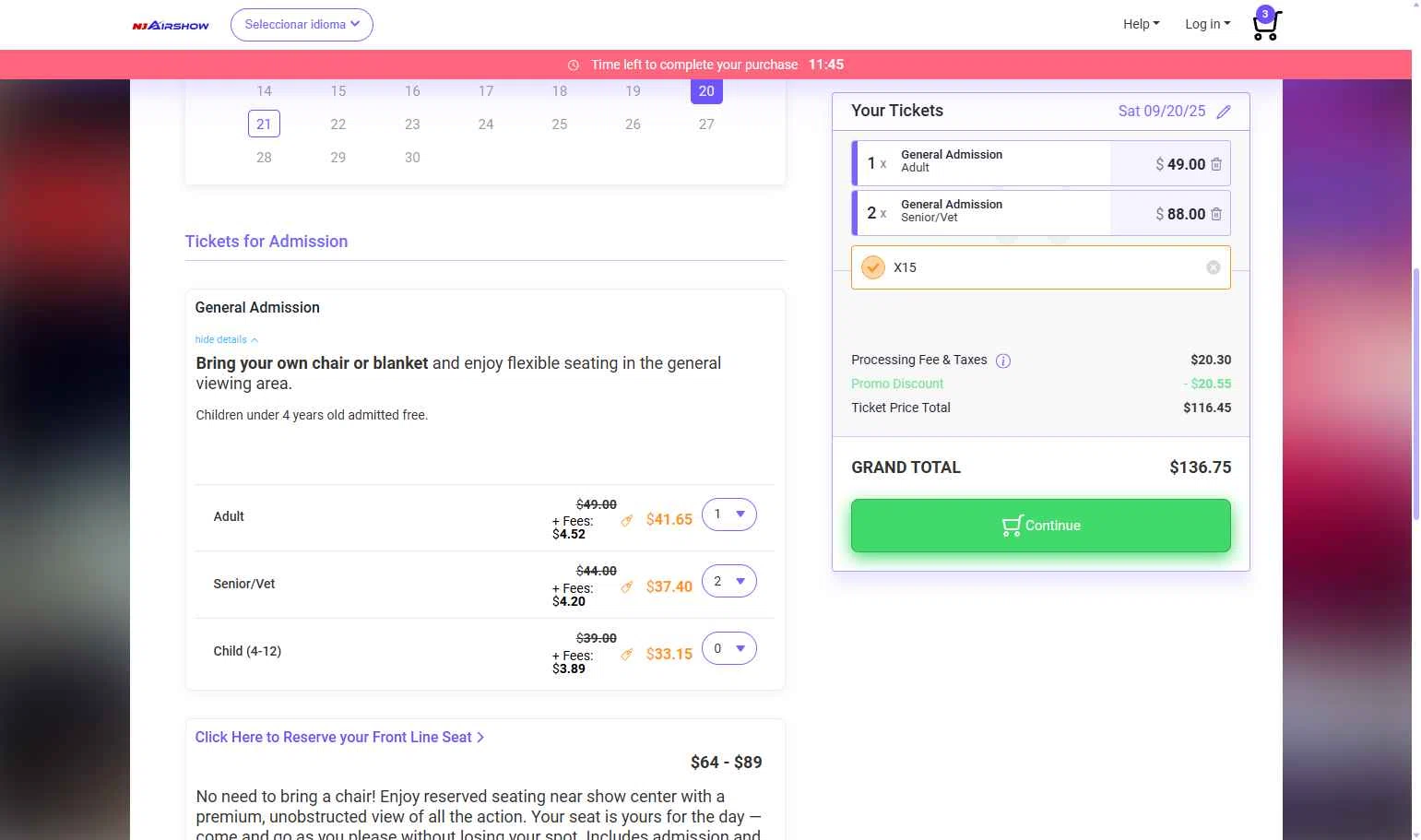 Afton Tickets checkout page showing Afton Tickets promo code box | Screenshot taken by SimplyCodes community member on Aug 14, 2025
