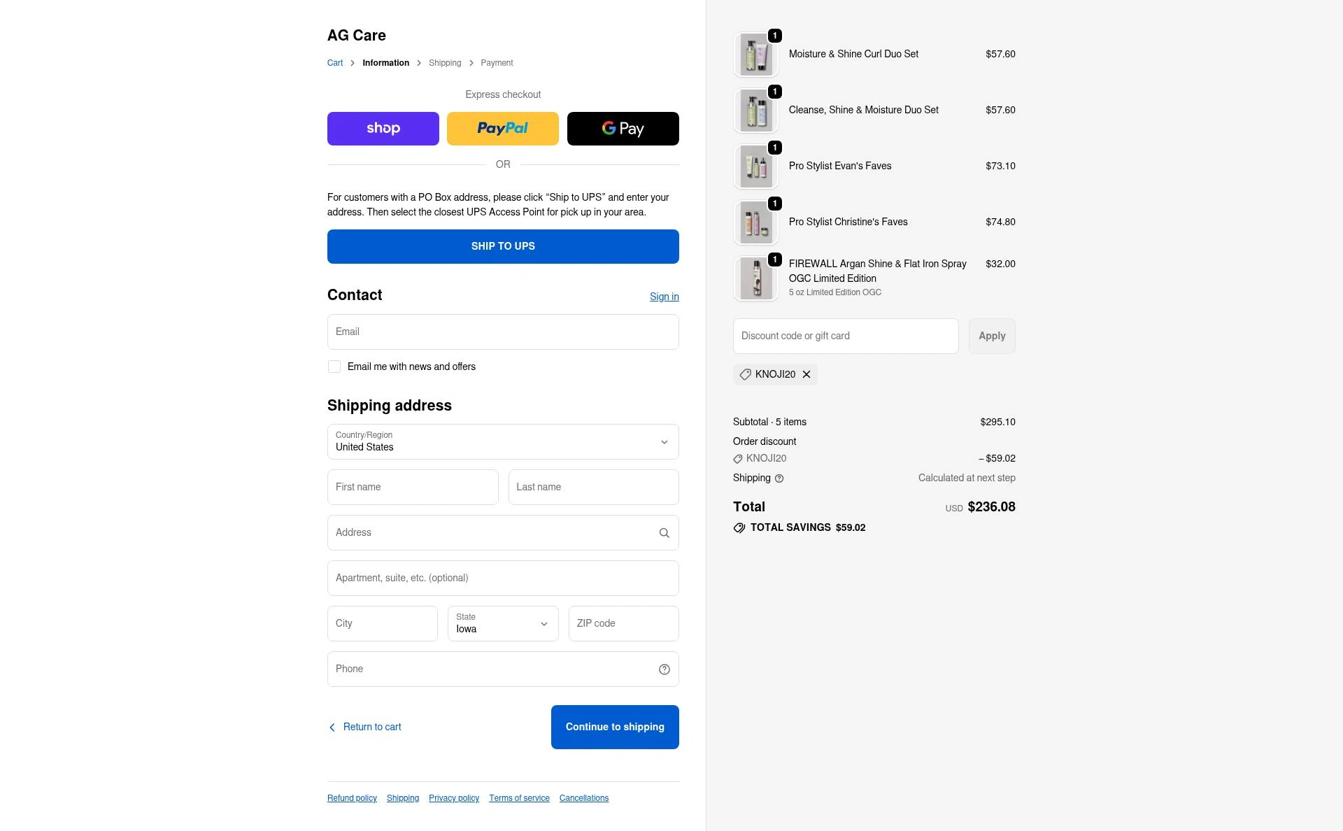 AG Care checkout page showing AG Care discount code box | Screenshot taken by SimplyCodes community member on Nov 2, 2025