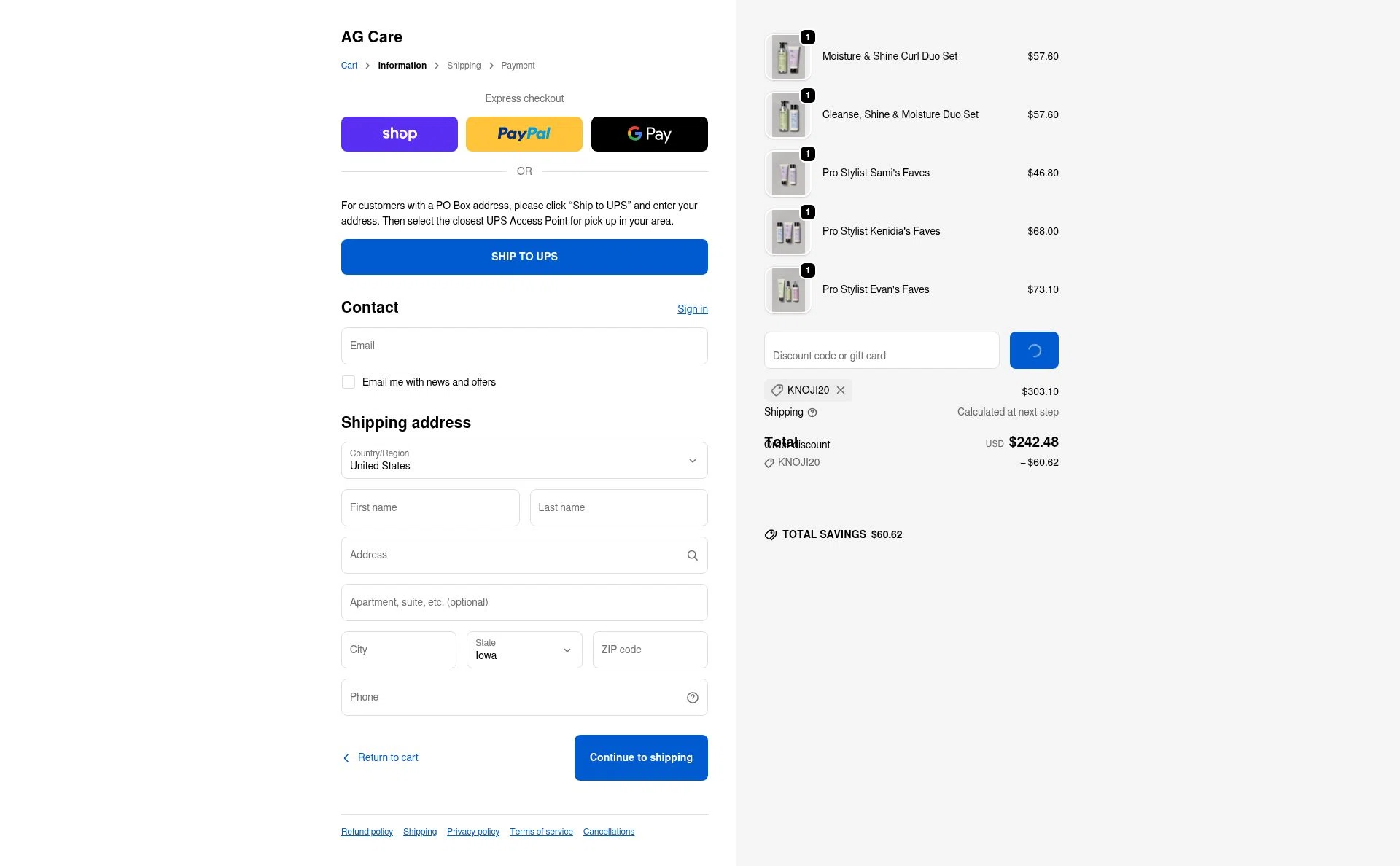 AG Care checkout page showing AG Care discount code box | Screenshot taken by SimplyCodes community member on Jan 7, 2026