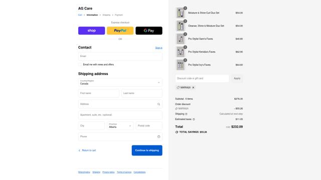 AG Care CA checkout page showing AG Care CA promo code box | Screenshot taken by SimplyCodes community member on Sep 12, 2025