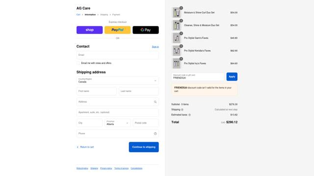 AG Care CA checkout page showing AG Care CA promo code box | Screenshot taken by SimplyCodes community member on Sep 12, 2025