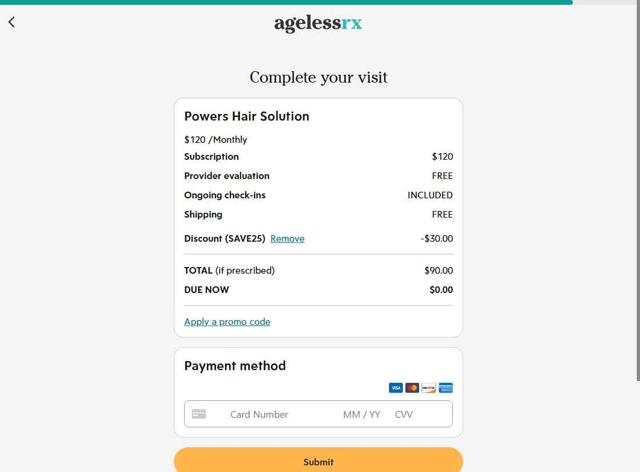 AgelessRx checkout page showing AgelessRx promo code box | Screenshot taken by SimplyCodes community member on Sep 10, 2025