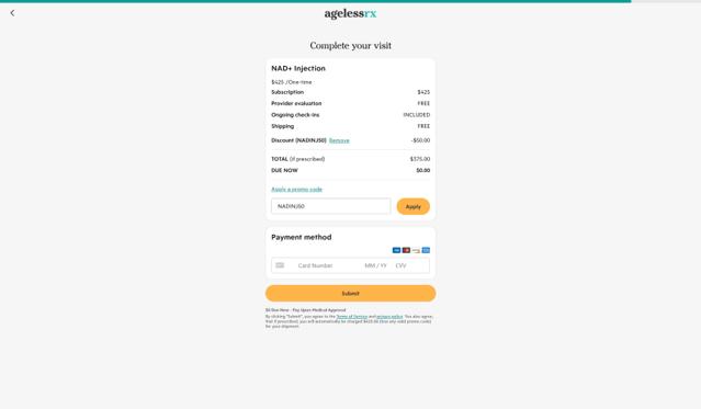 AgelessRx checkout page showing AgelessRx promo code box | Screenshot taken by SimplyCodes community member on Sep 10, 2025