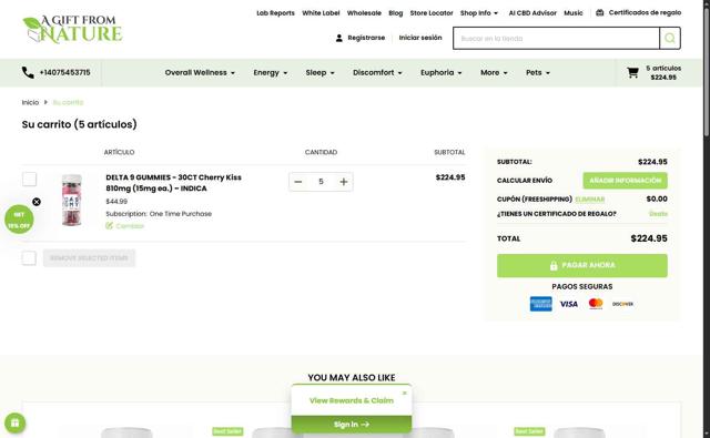 A Gift From Nature checkout page showing A Gift From Nature coupon code box | Screenshot taken by SimplyCodes community member on Jul 31, 2025