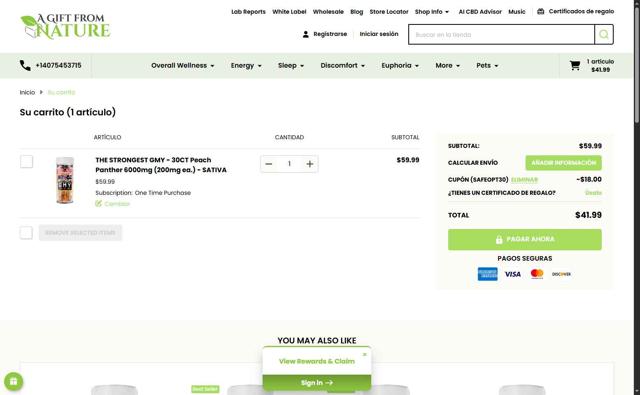 A Gift From Nature checkout page showing A Gift From Nature coupon code box | Screenshot taken by SimplyCodes community member on Jul 21, 2025