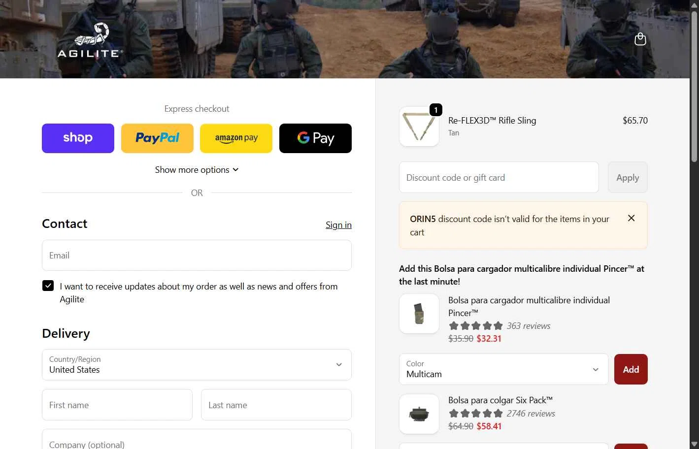 Agilite checkout page showing Agilite discount code box | Screenshot taken by SimplyCodes community member on Feb 16, 2026