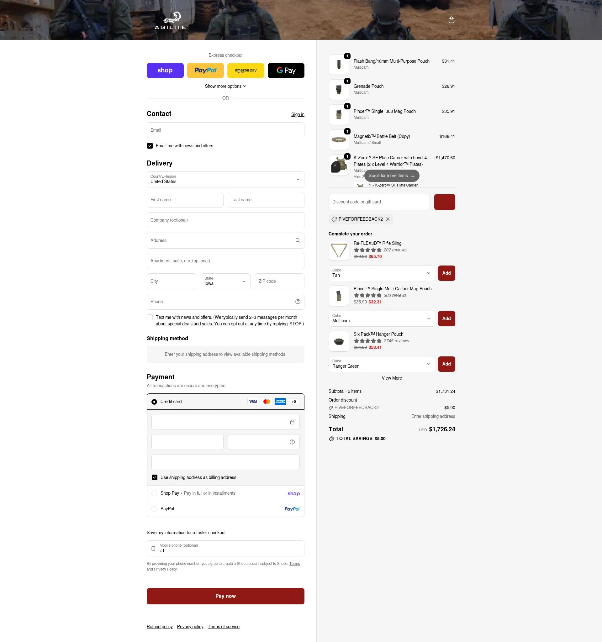 Agilite checkout page showing Agilite discount code box | Screenshot taken by SimplyCodes community member on Feb 15, 2026