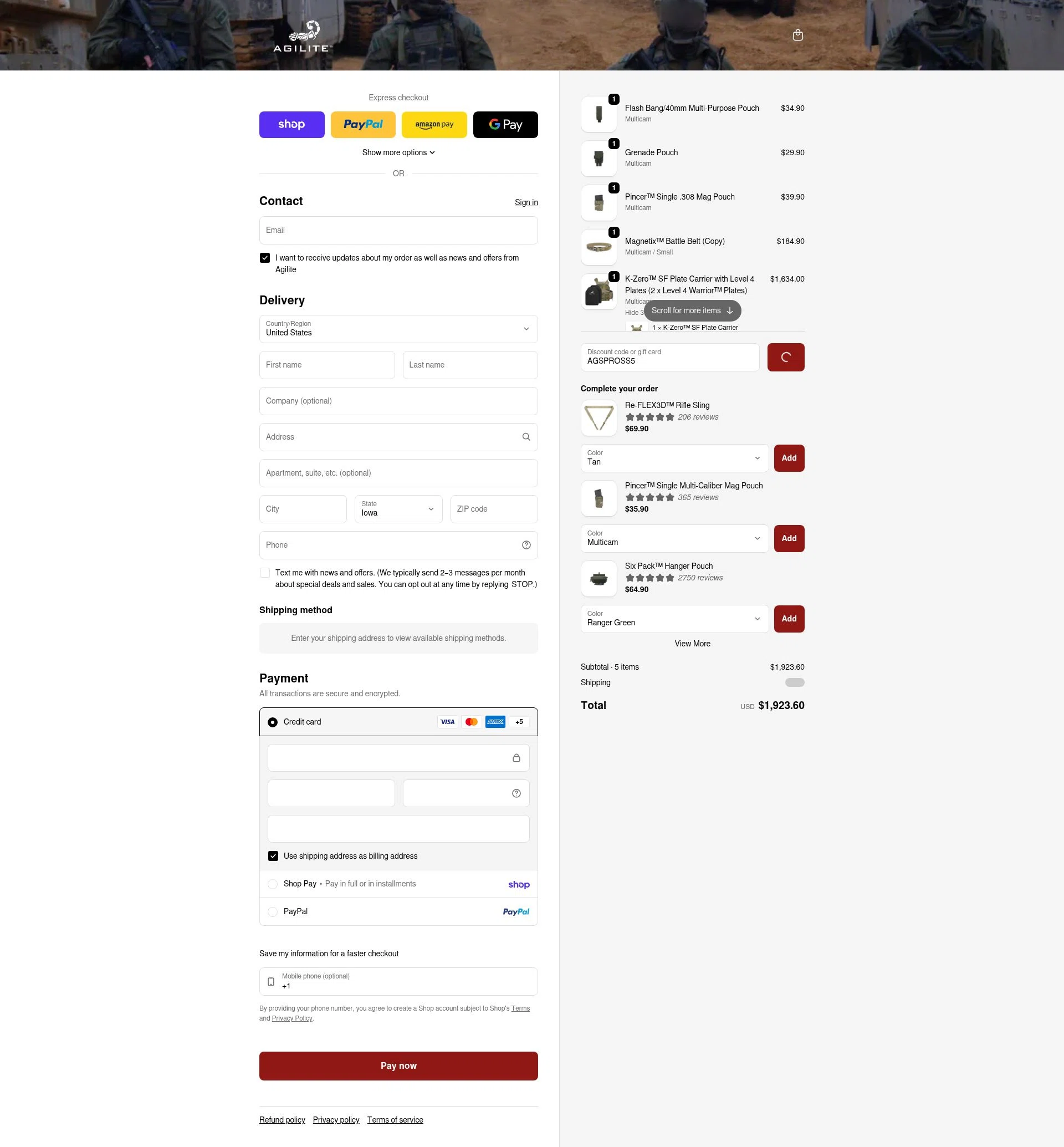 Agilite checkout page showing Agilite discount code box | Screenshot taken by SimplyCodes community member on Feb 19, 2026