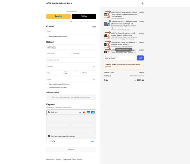 AGM Mobile checkout page showing AGM Mobile promo code box | Screenshot taken by SimplyCodes community member on Sep 3, 2025