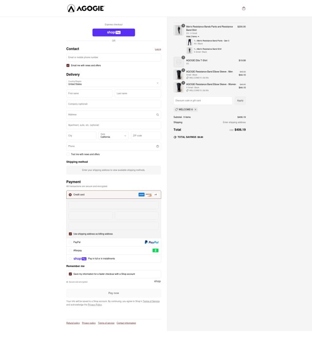 Agogie checkout page showing Agogie promo code box | Screenshot taken by SimplyCodes community member on May 21, 2025