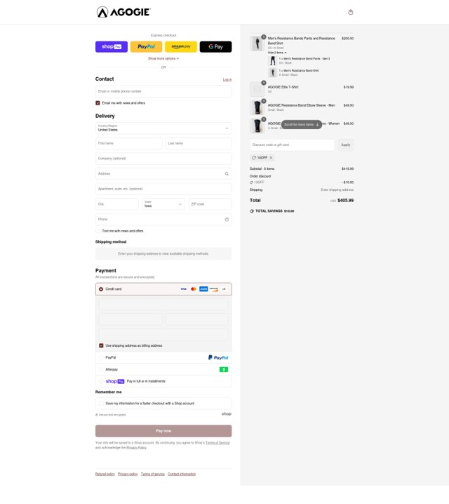 Agogie checkout page showing Agogie promo code box | Screenshot taken by SimplyCodes community member on May 21, 2025