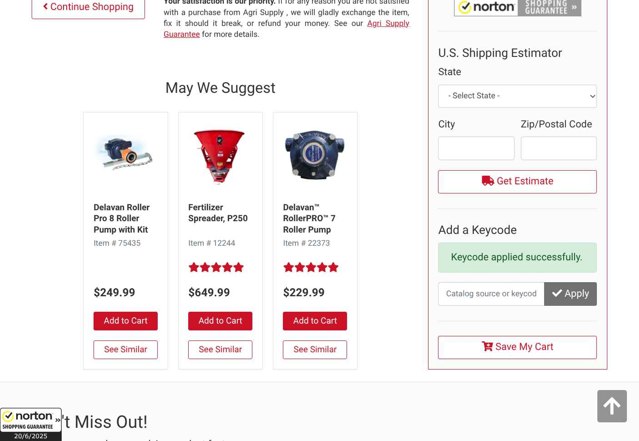 Agri Supply checkout page showing Agri Supply coupon code box | Screenshot taken by SimplyCodes community member on Jun 20, 2025
