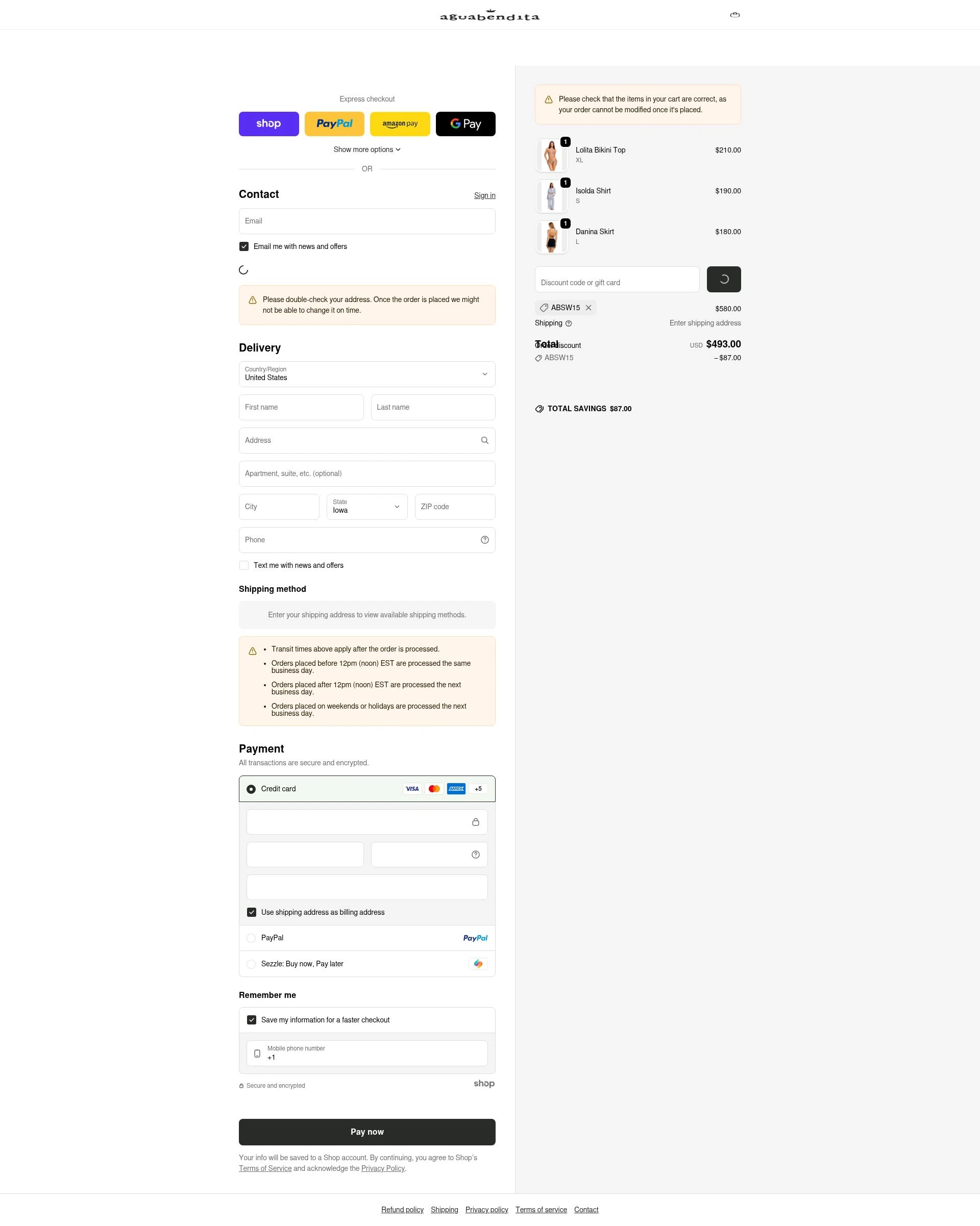 Agua Bendita checkout page showing Agua Bendita promo code box | Screenshot taken by SimplyCodes community member on Jan 22, 2026