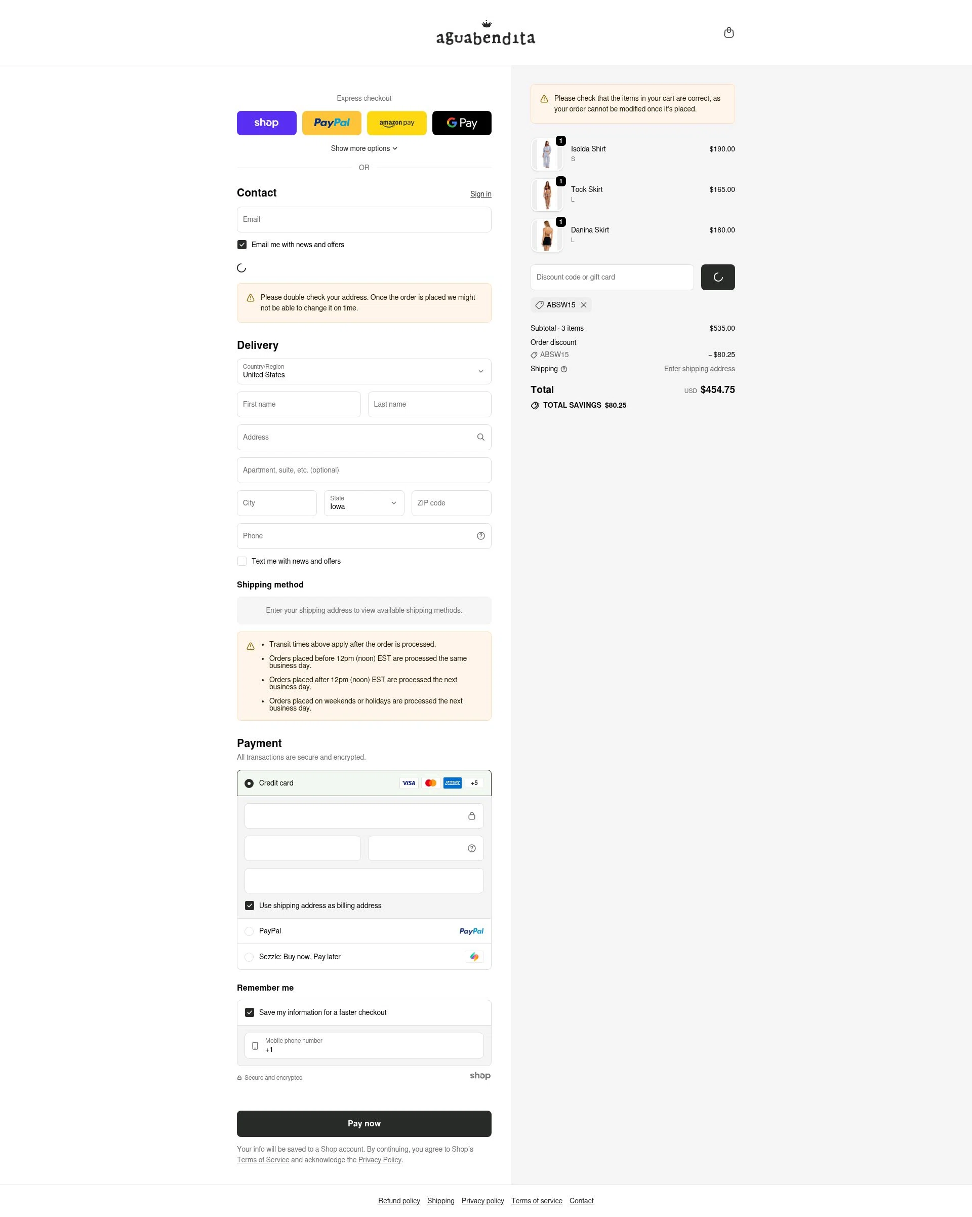 Agua Bendita checkout page showing Agua Bendita promo code box | Screenshot taken by SimplyCodes community member on Jan 26, 2026