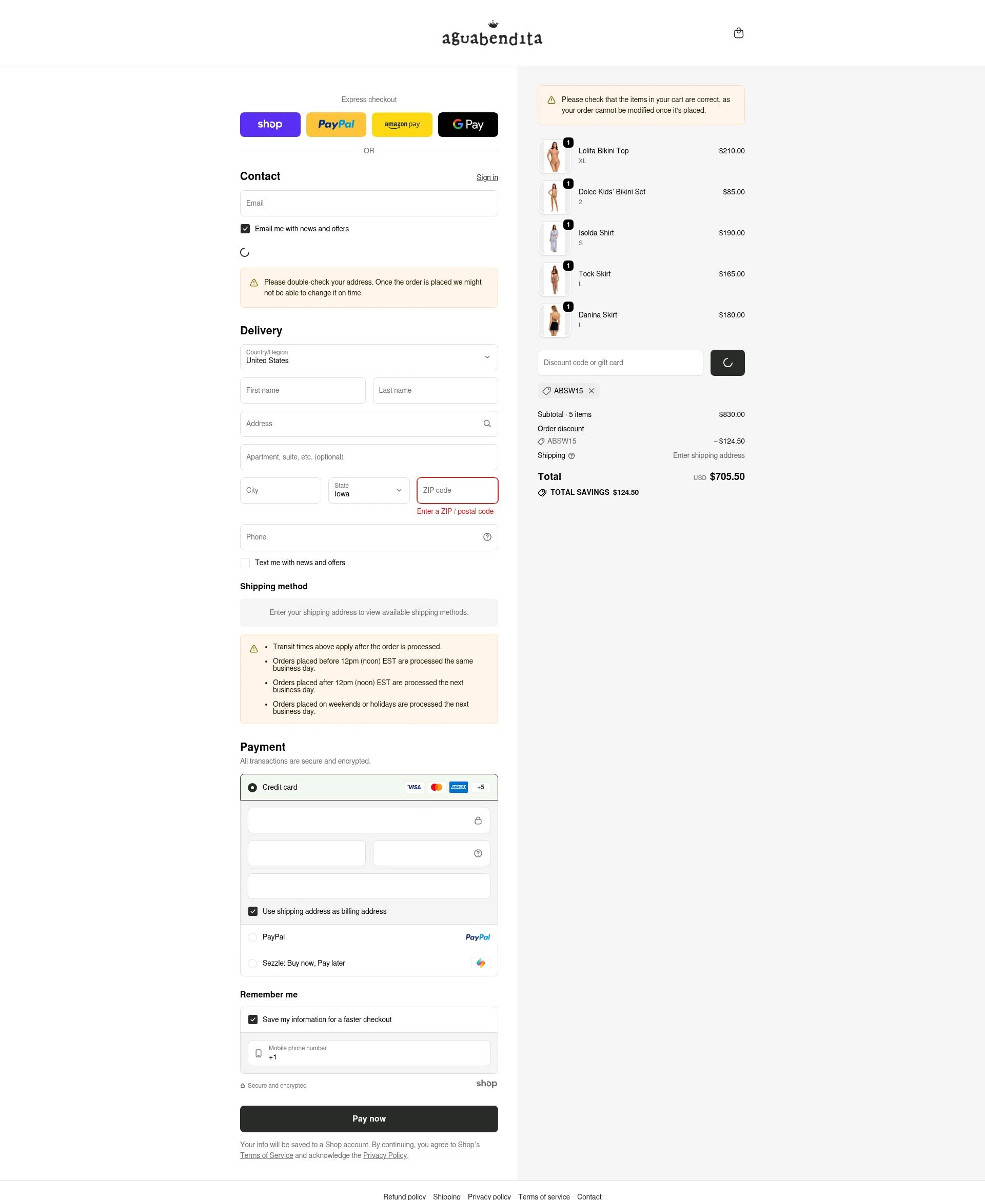 Agua Bendita checkout page showing Agua Bendita promo code box | Screenshot taken by SimplyCodes community member on Jan 1, 2026
