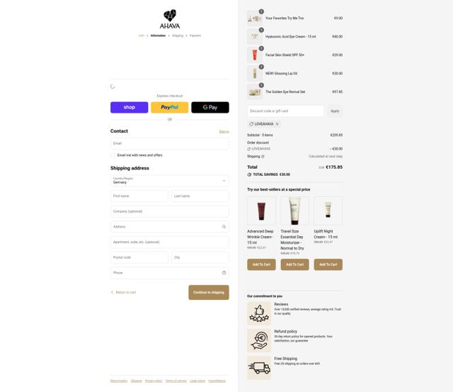 Ahava checkout page showing Ahava promo code box | Screenshot taken by SimplyCodes community member on Sep 14, 2025