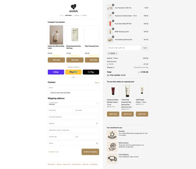 Ahava checkout page showing Ahava promo code box | Screenshot taken by SimplyCodes community member on Sep 14, 2025