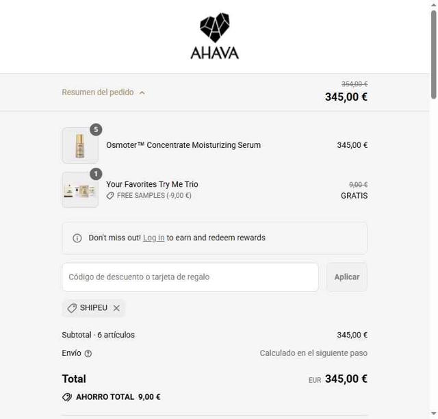 Ahava checkout page showing Ahava promo code box | Screenshot taken by SimplyCodes community member on Sep 10, 2025