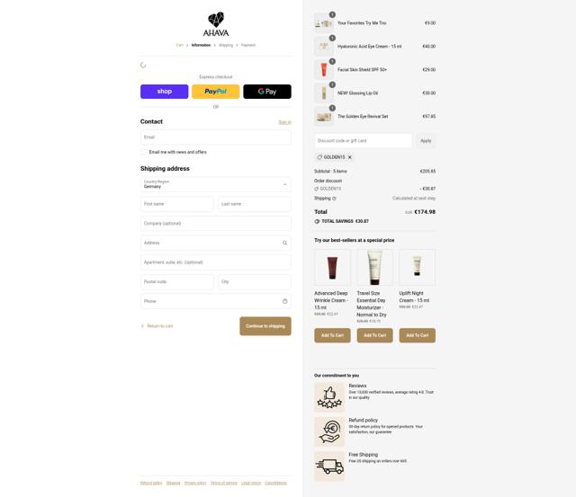 Ahava checkout page showing Ahava promo code box | Screenshot taken by SimplyCodes community member on Sep 14, 2025